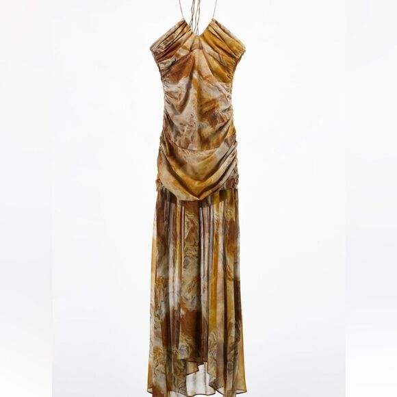 Zara tie back printed pure silk dress (Rare Find) - Picture 2 of 10